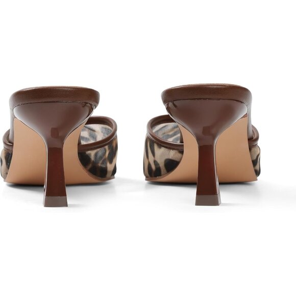 Mesh Leopard Closed Pointed Toe Stiletto Slingback Heels Black Mules for Women - Picture 7 of 7